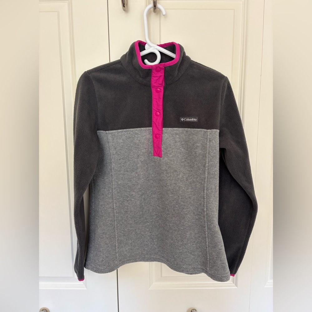 Columbia Women's Benton Springs Half-Snap Pullover, Light Grey Heather/Pink, SM